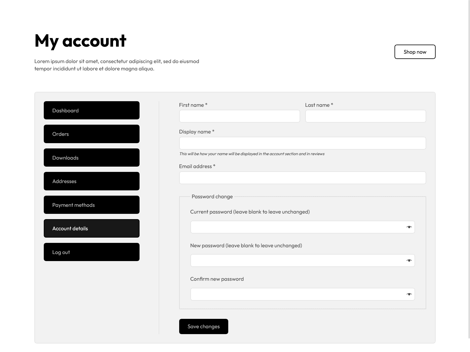 Woo Dashboard Alpha Edit Account - Frames