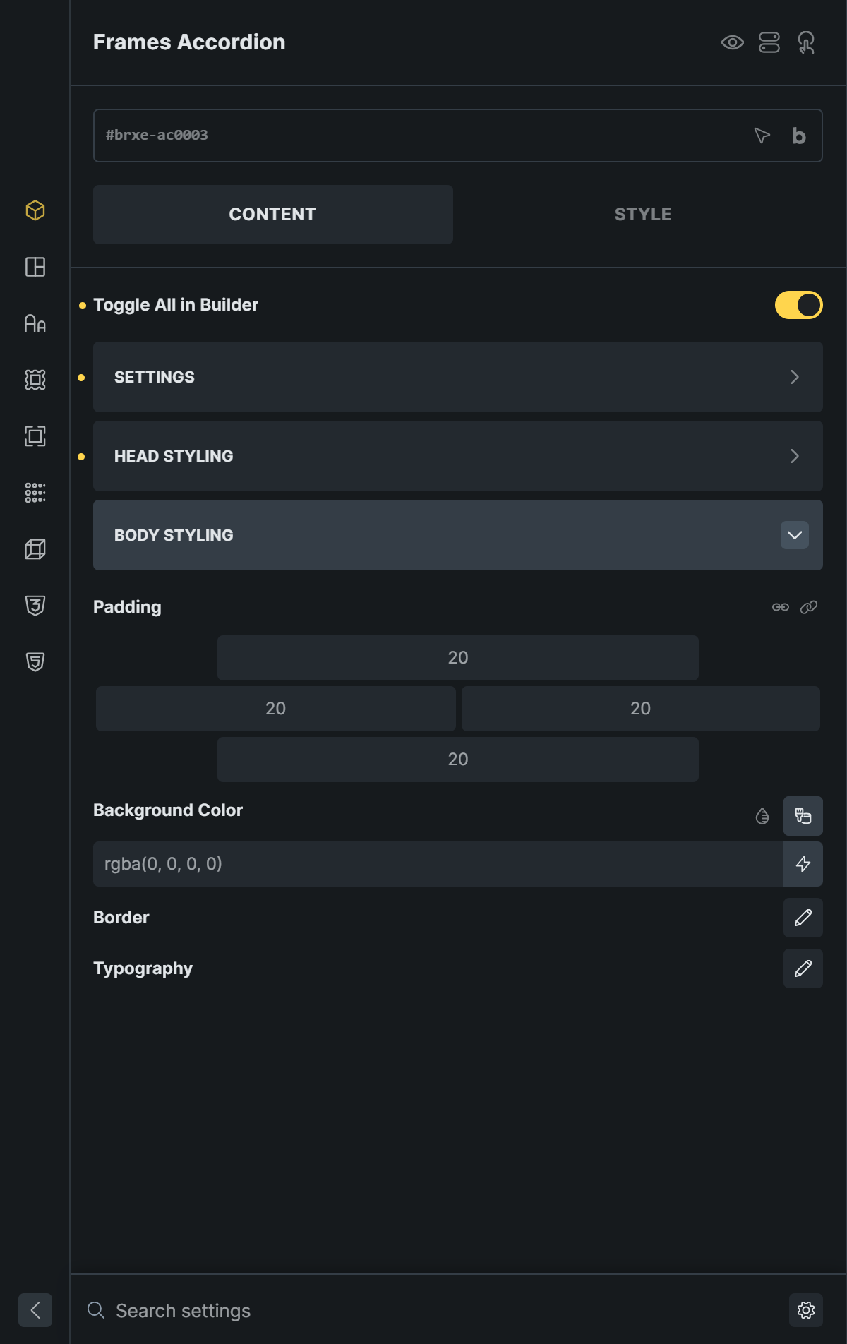 Body styling controls