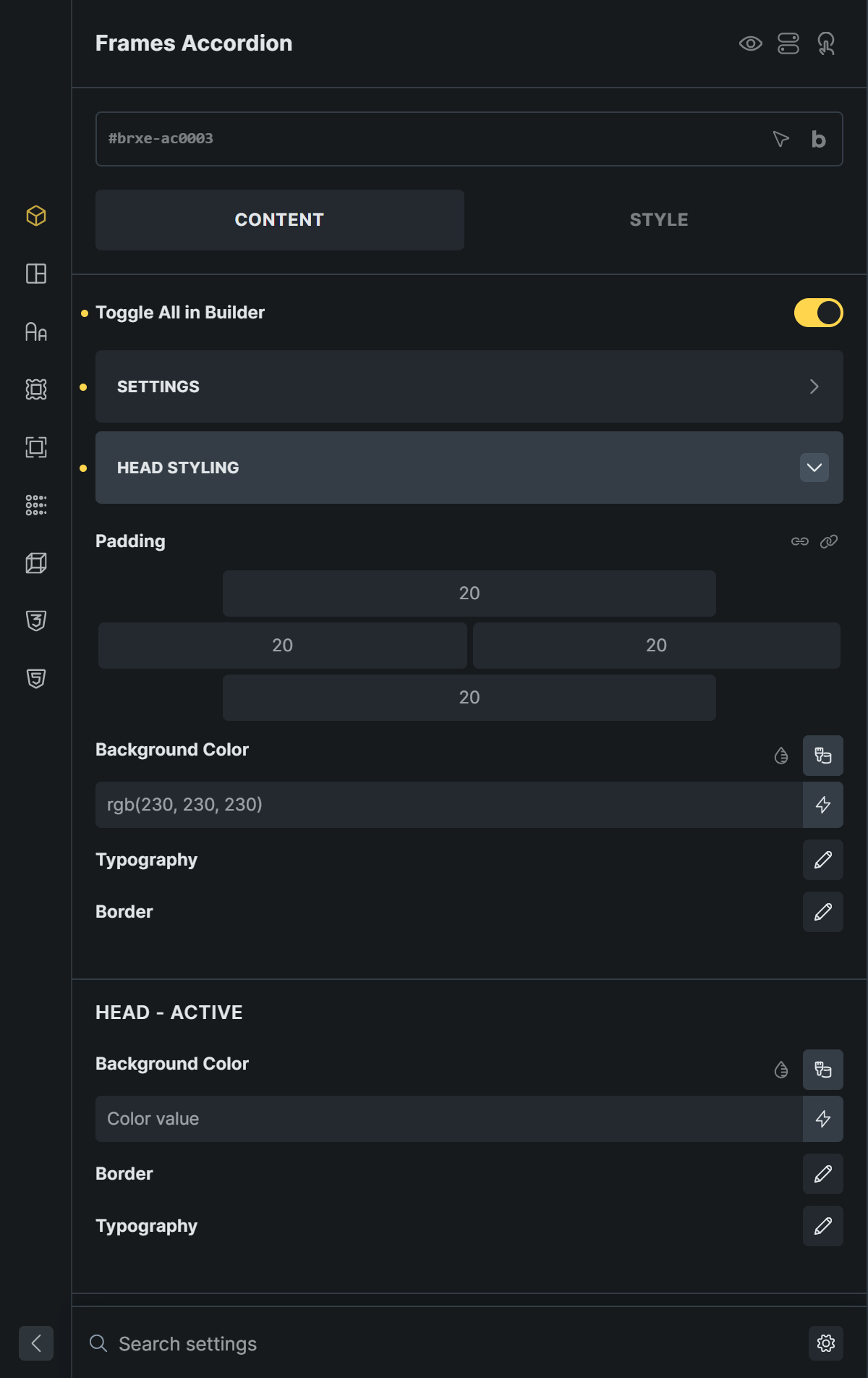 Head styling controls