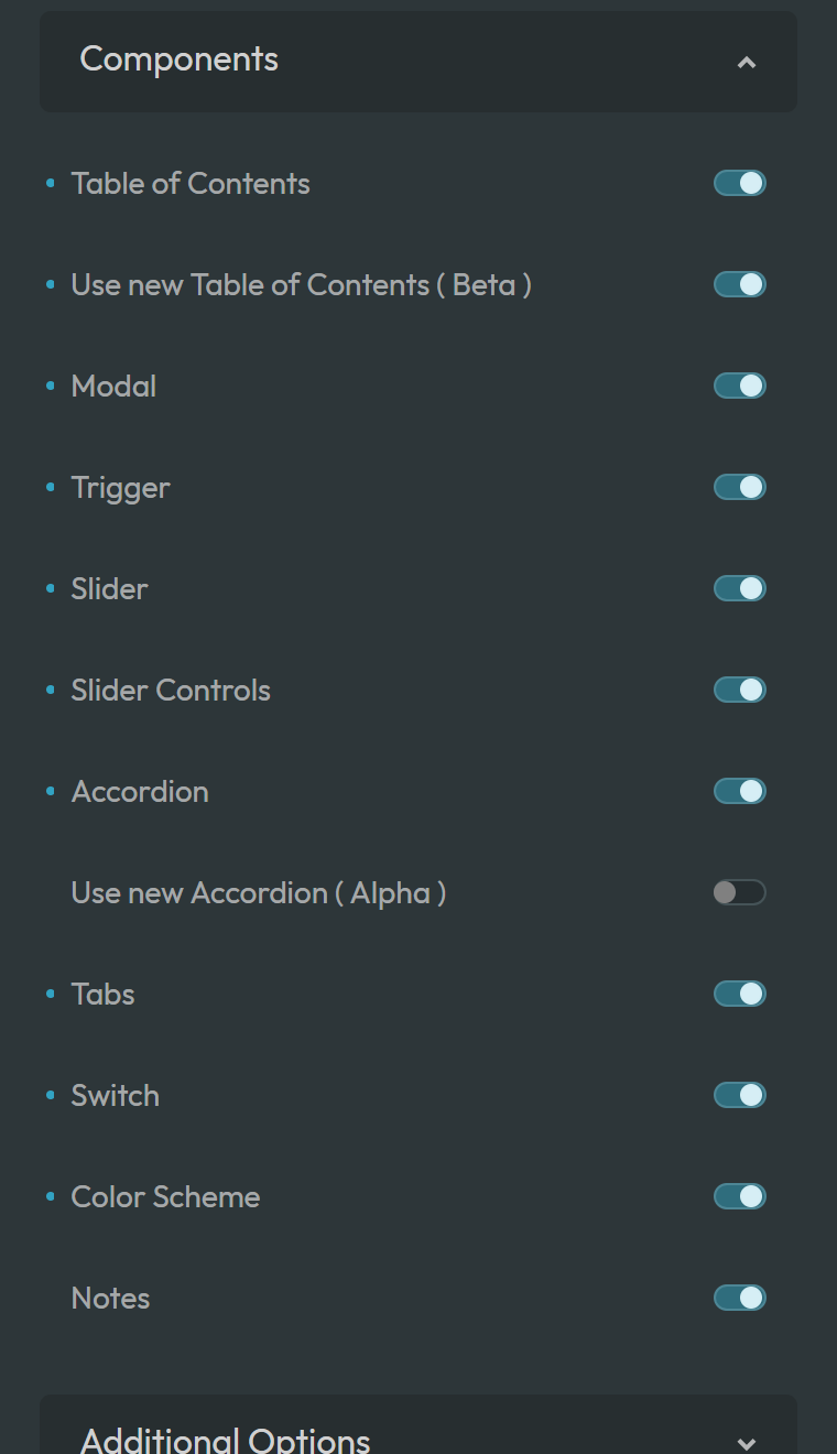 ACSS dashboard, Frames tab, Components panel