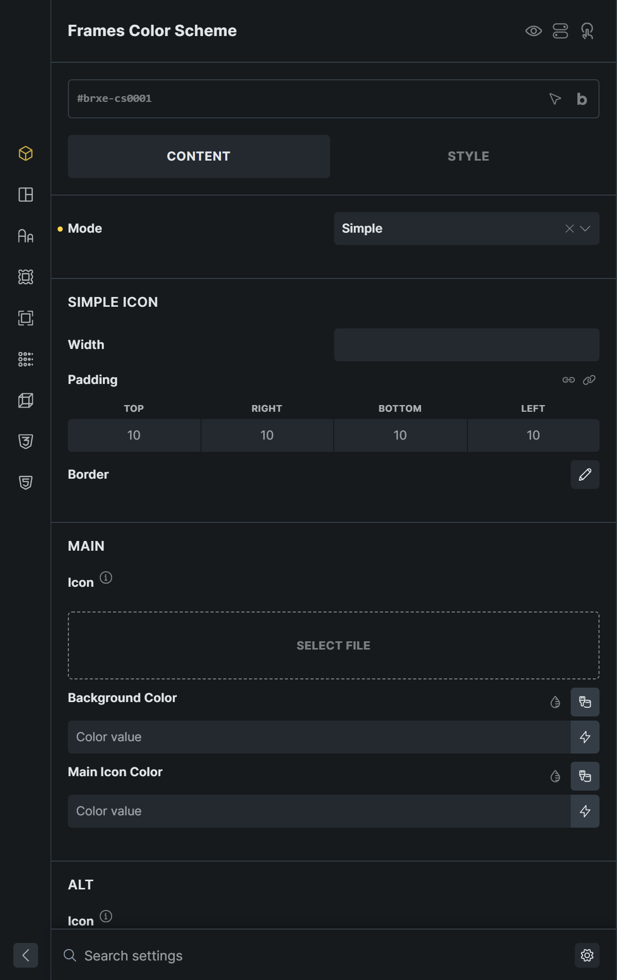 Settings panel of the Simple mode