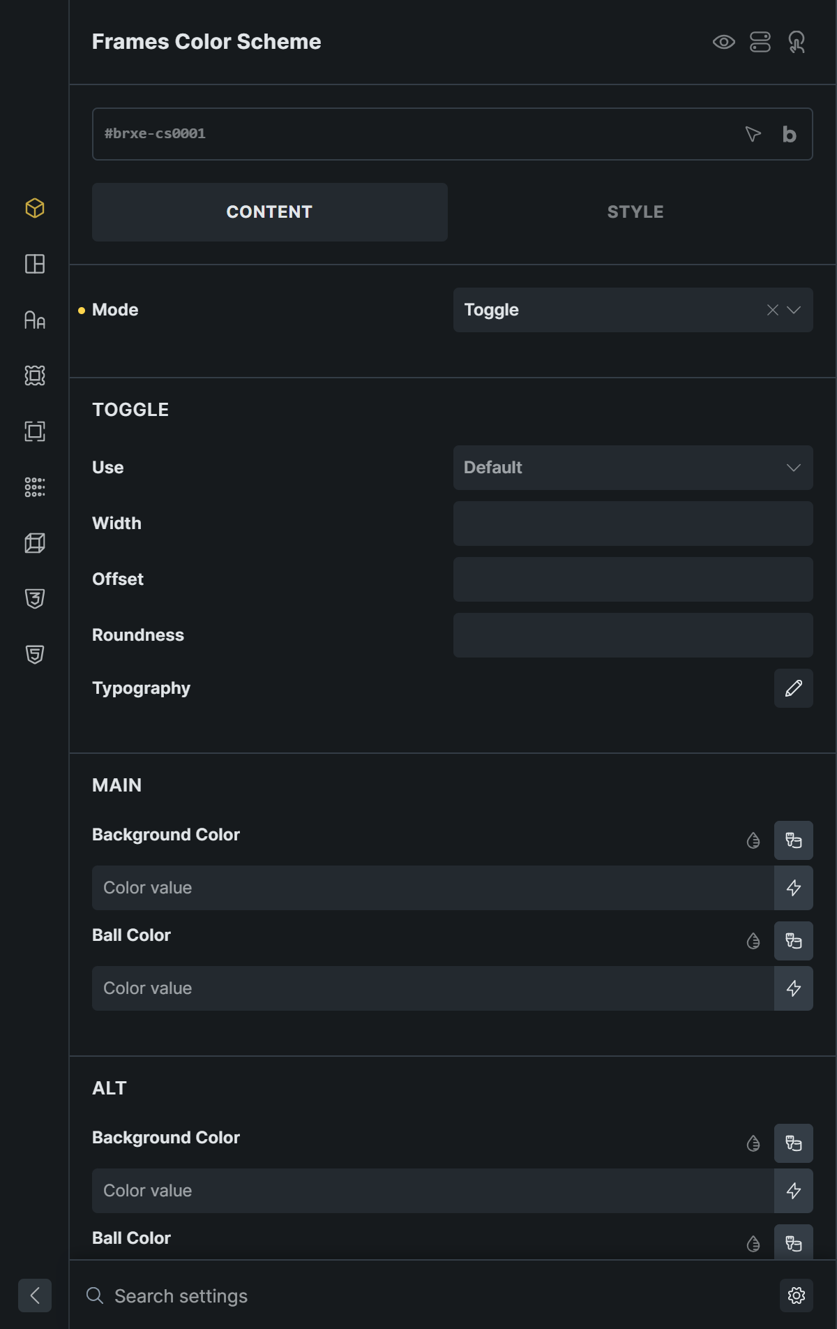 Settings panel of the Toggle mode