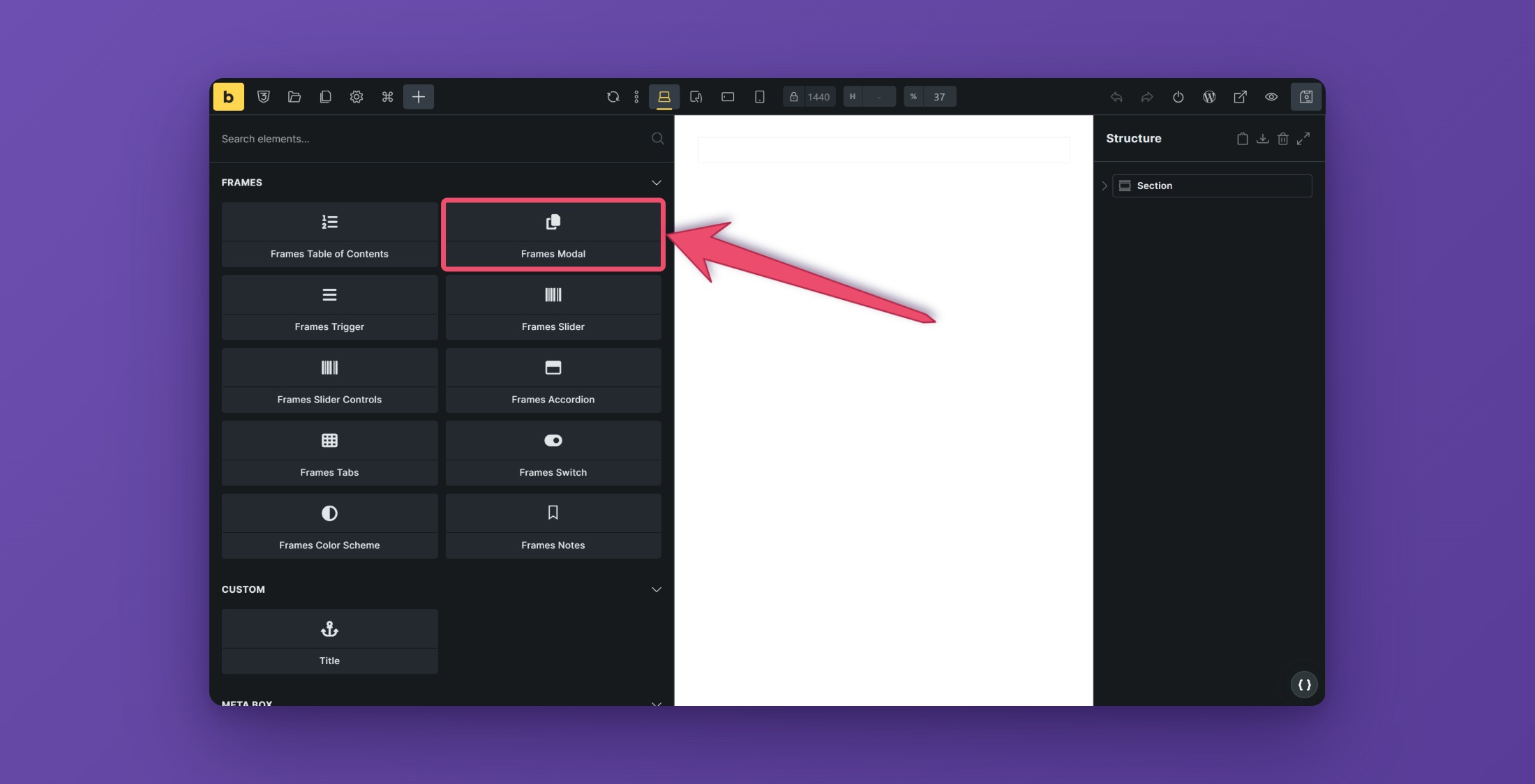 Frames Modal in the Frames group of the Bricks element panel