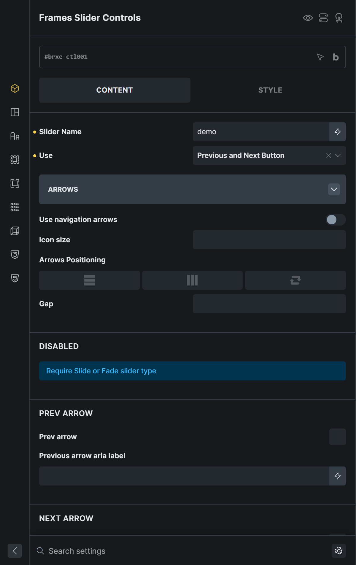 Arrow controls of the Slider Controls element