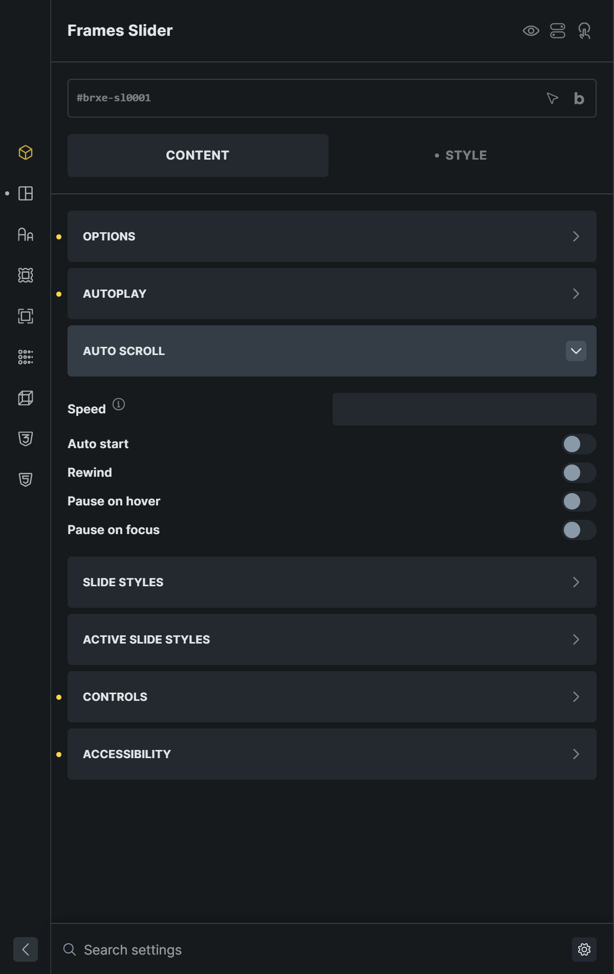 Auto scroll settings