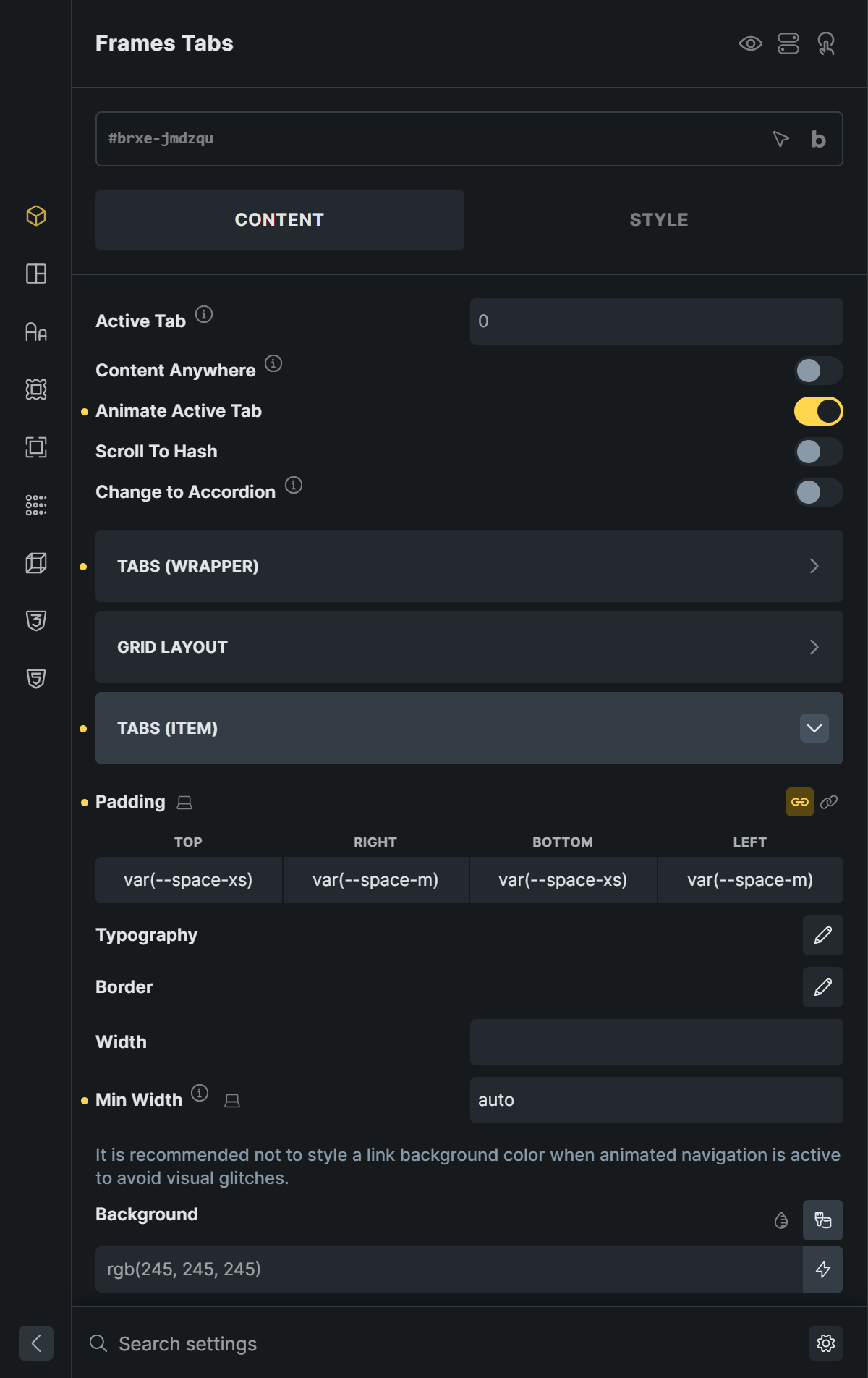 Tab link styling