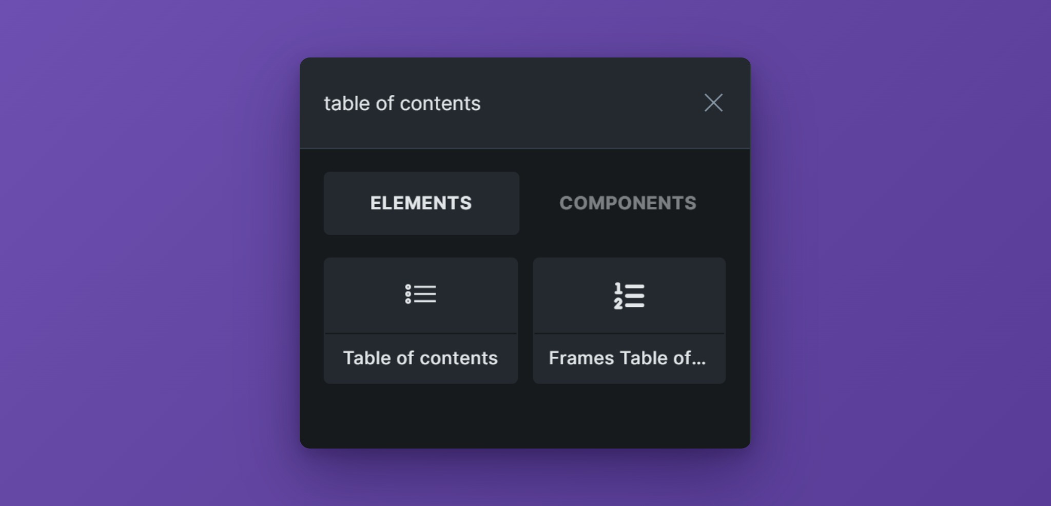 Searching for the Frames Table of Contents element in Bricks