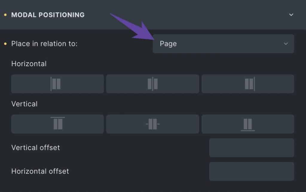 Modal Page Positioning Setting