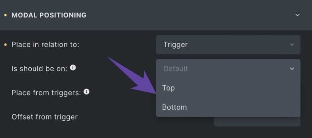 Modal Above or Below Setting